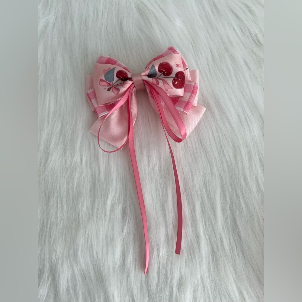 New Pink Cherry Hair Bow 100% handmade